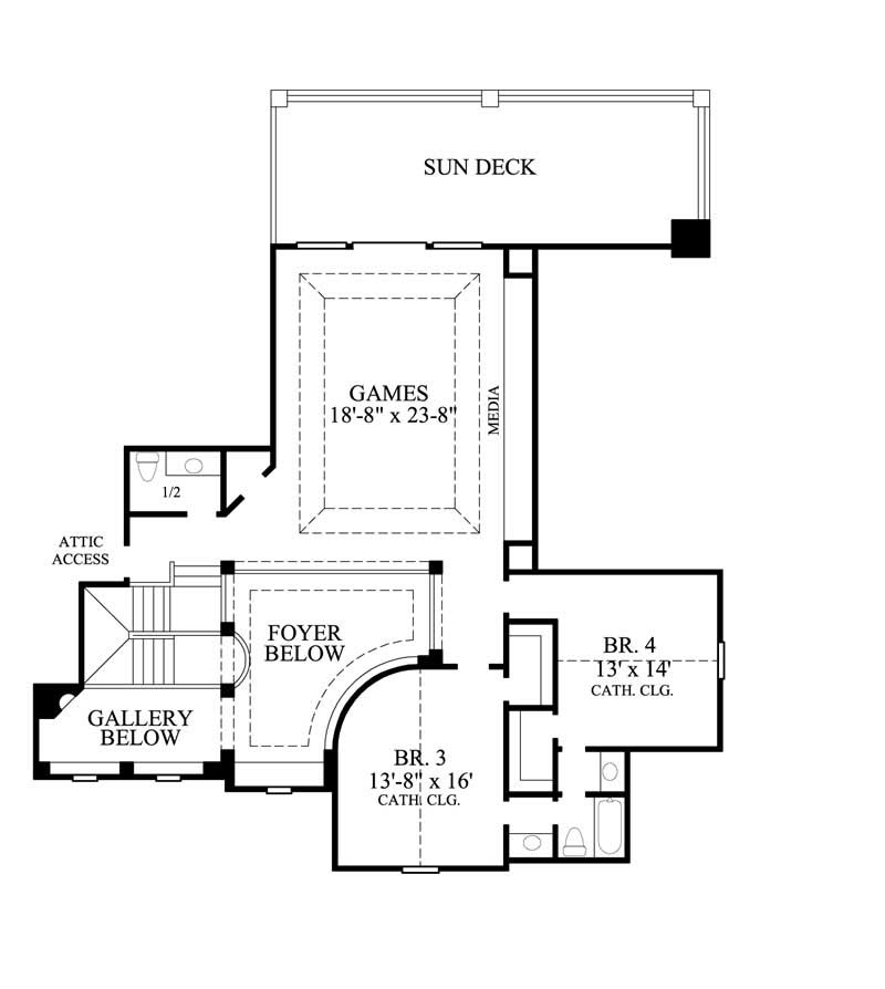 Floor Plan Second Story of Mediterranean Plan #134-1376
