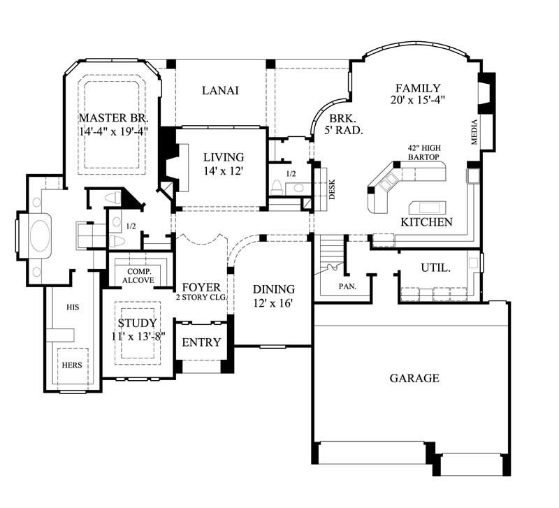 Floor Plan First Story of Luxury Plan #134-1399