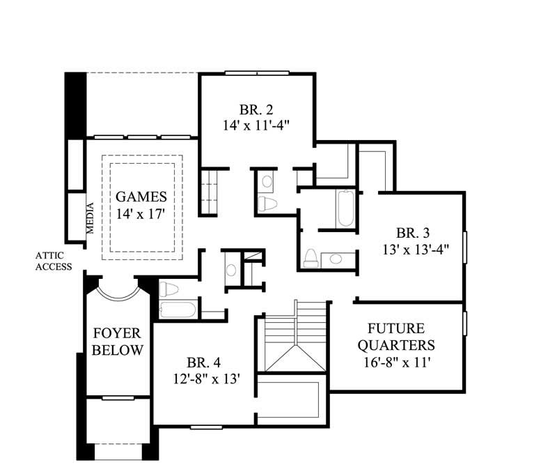 Floor Plan Second Story of Luxury Plan #134-1399