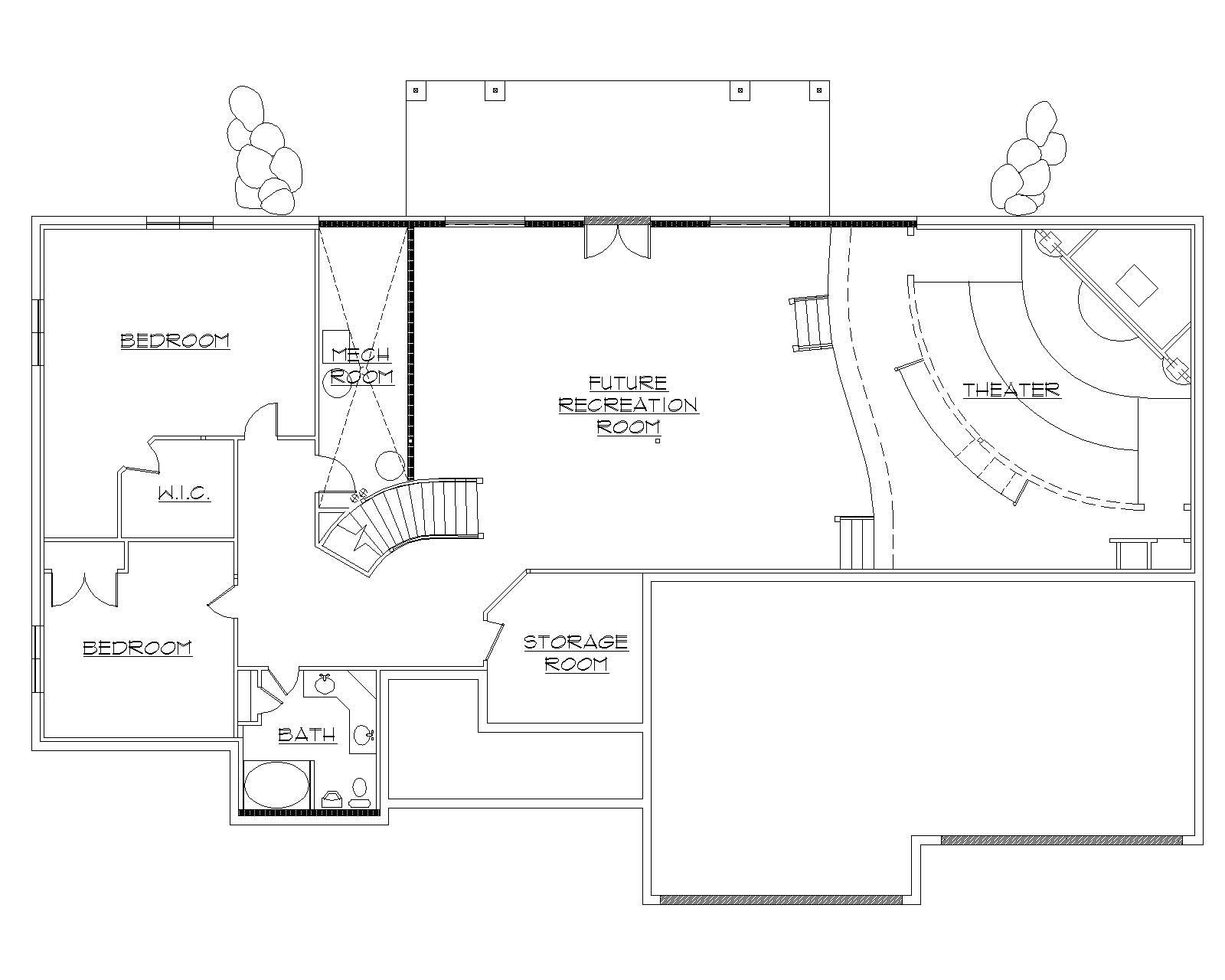 Floor Plan Basement of Ranch Plan #135-1000