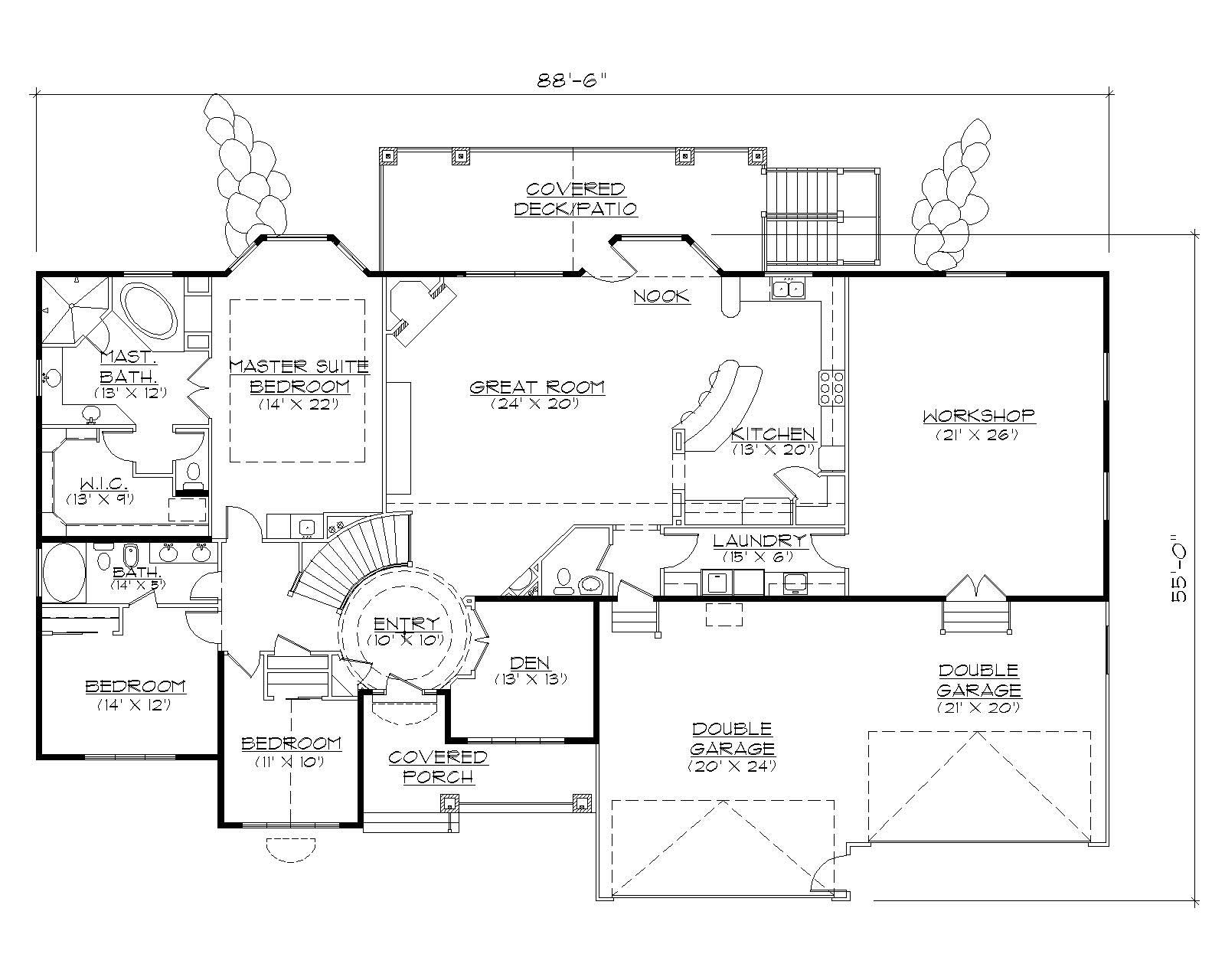Floor Plan First Story of Ranch Plan #135-1000