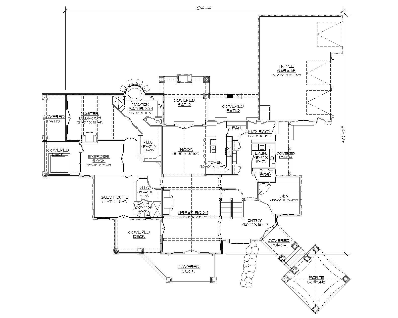 Floor Plan First Story of Country Plan #135-1020