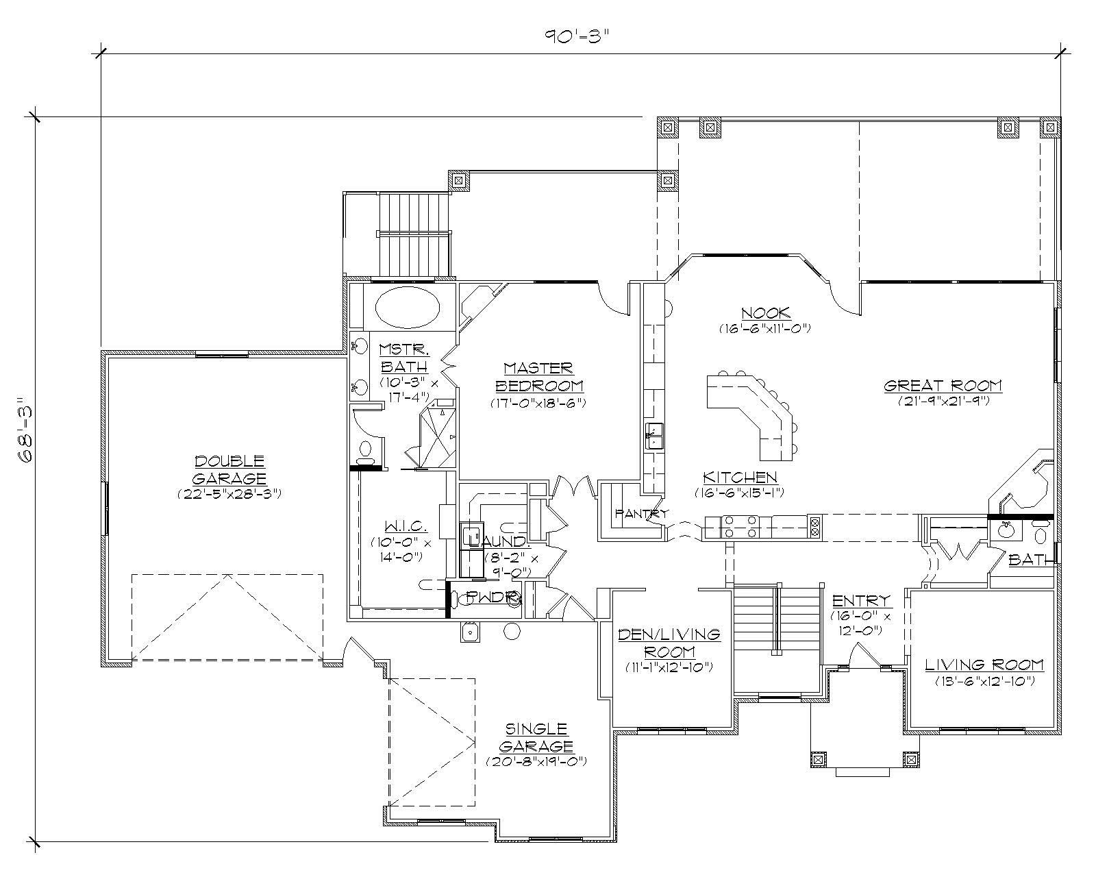 Floor Plan First Story of Ranch Plan #135-1044