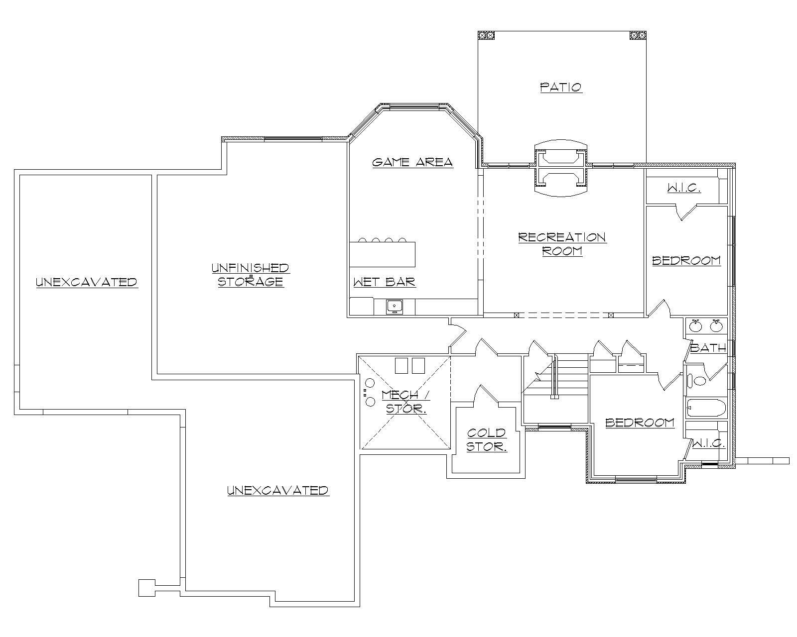 Floor Plan Basement of European Plan #135-1047