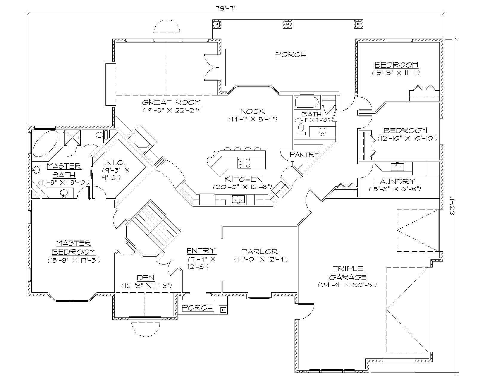 Floor Plan First Story of Ranch Plan #135-1050