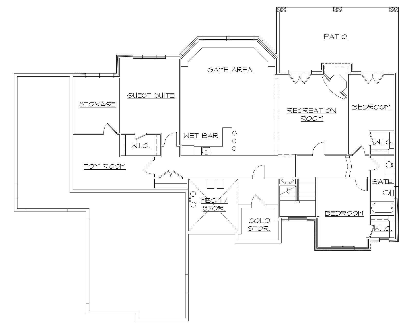 Floor Plan Basement of European Plan #135-1053