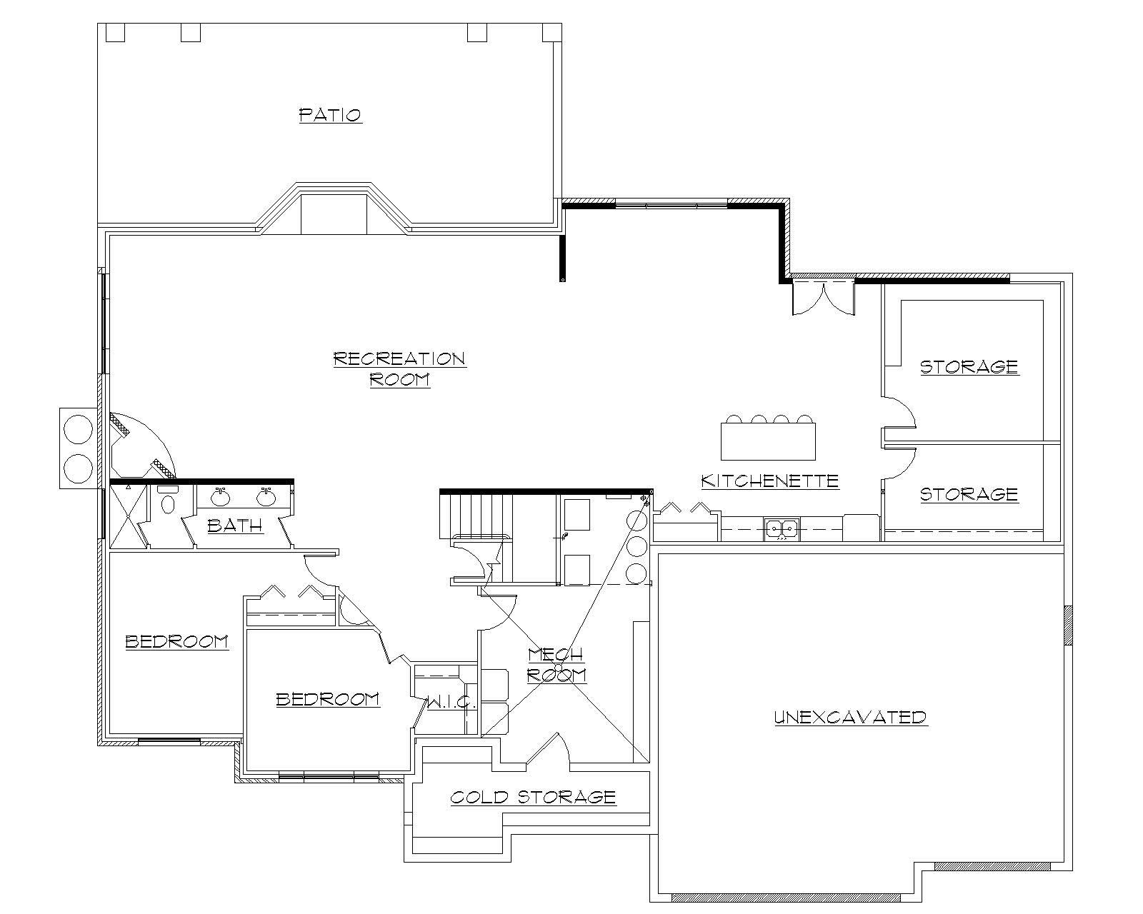 Floor Plan Basement of Ranch Plan #135-1071