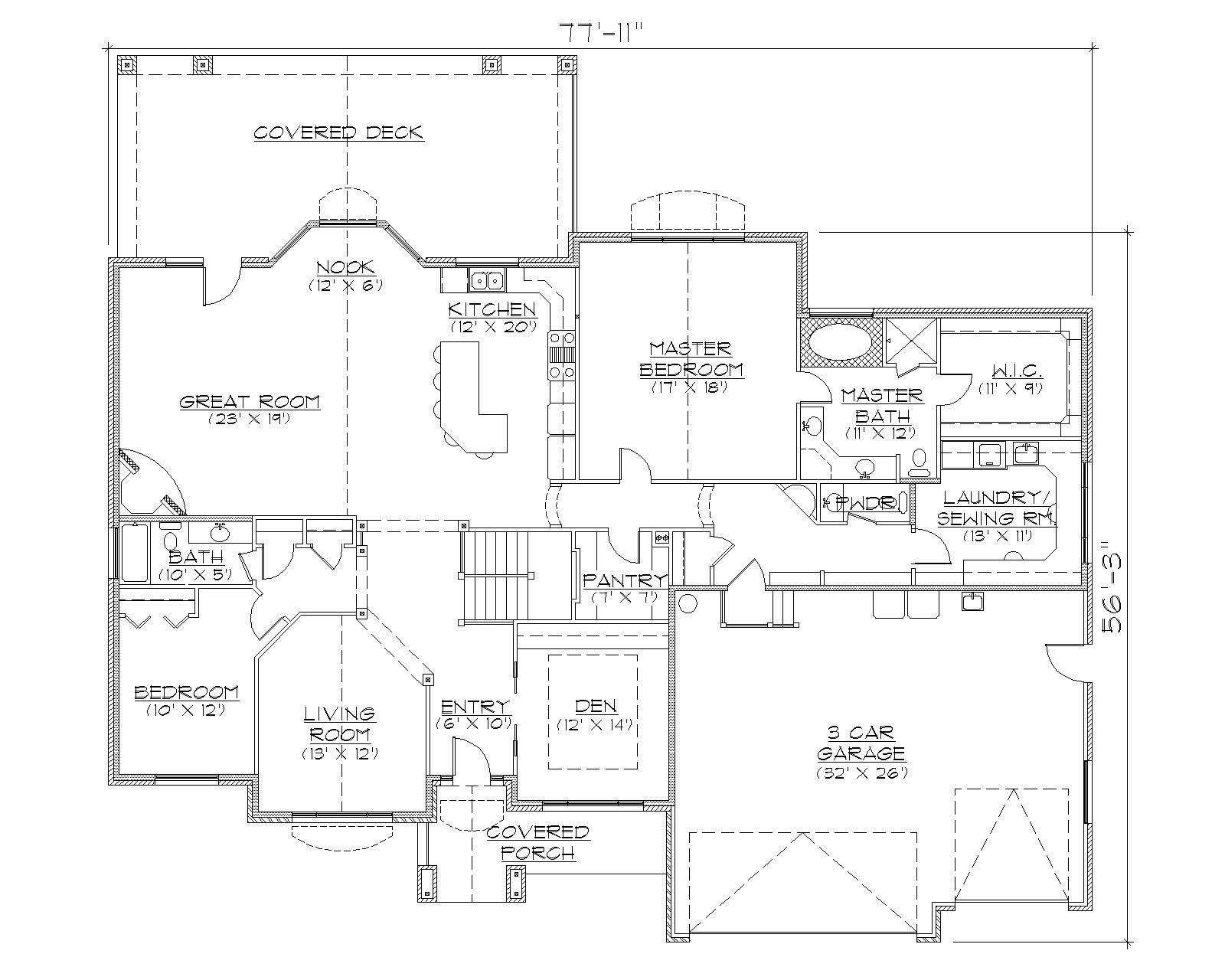 Floor Plan First Story of Ranch Plan #135-1071