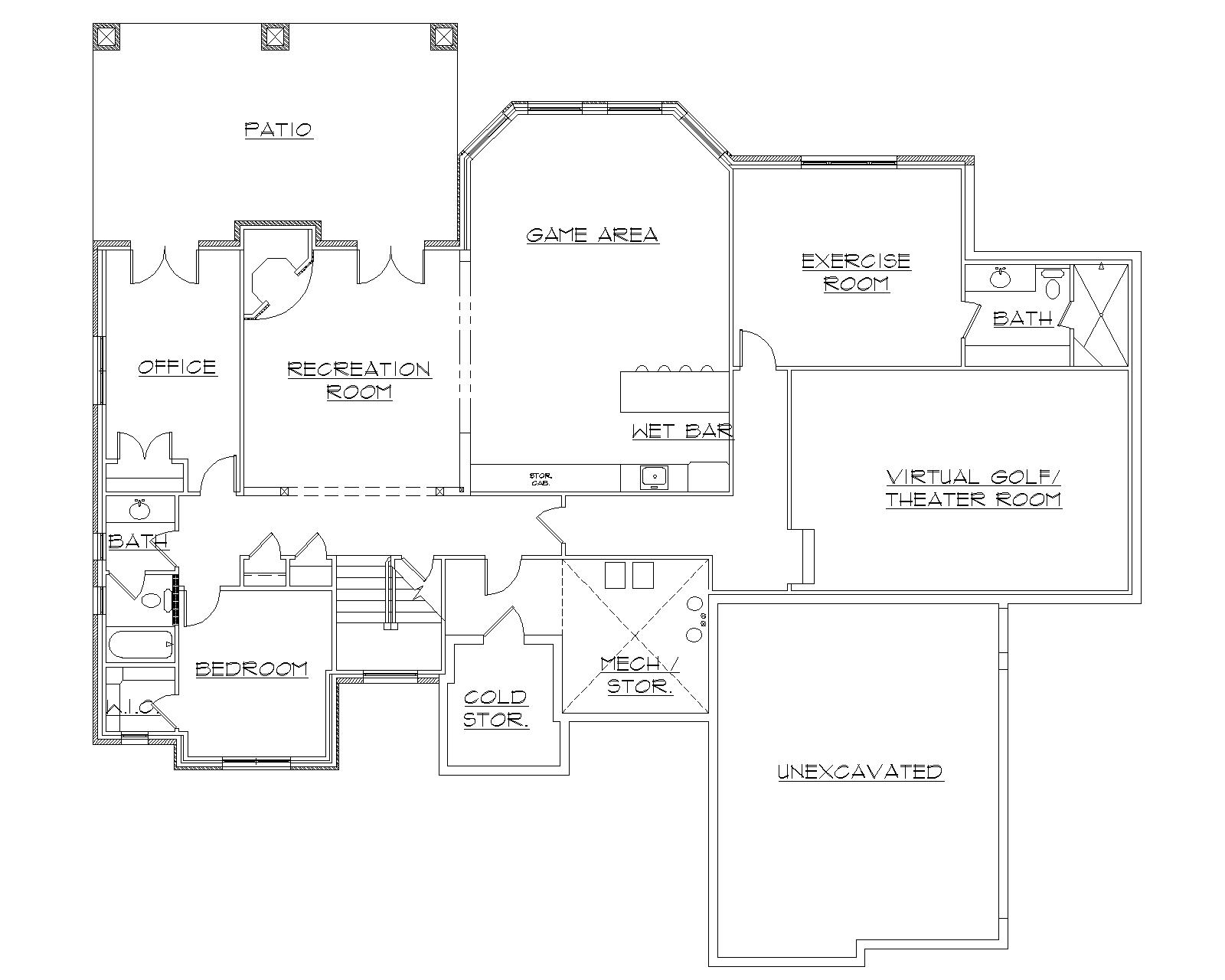 Floor Plan Basement of European Plan #135-1073