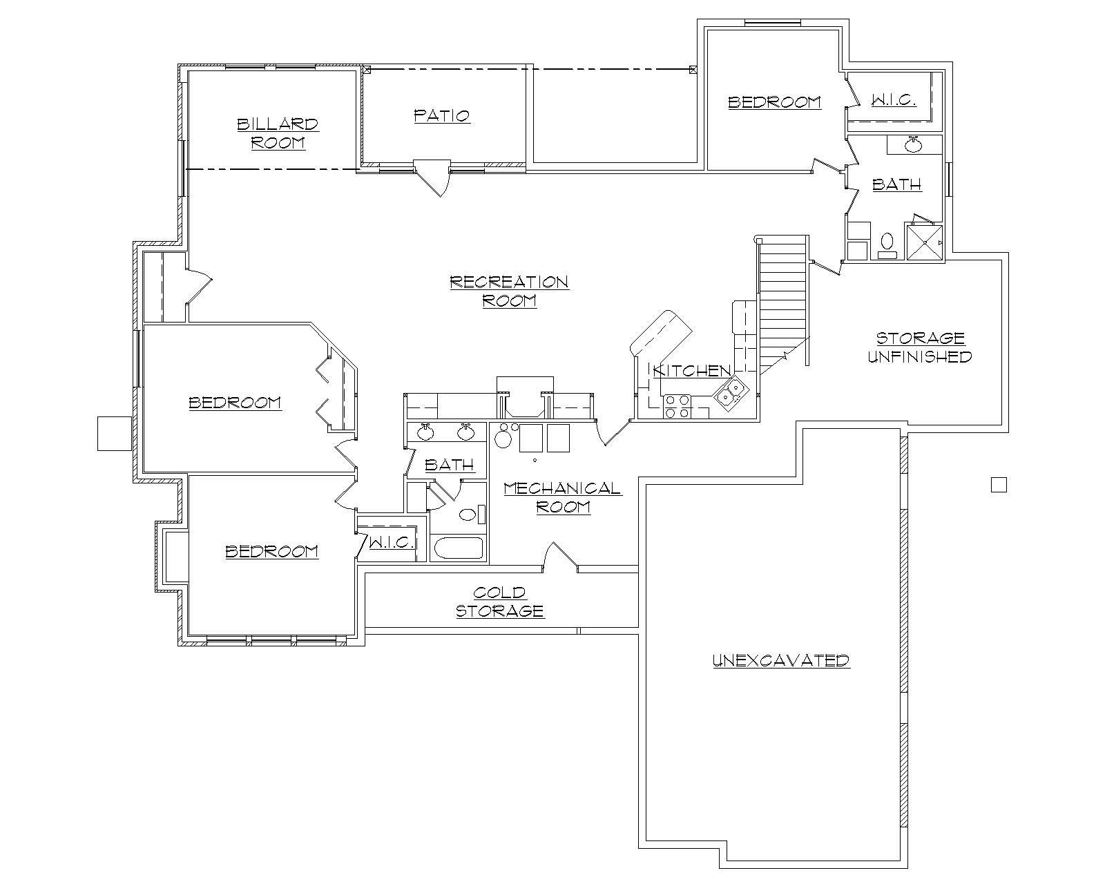 Floor Plan Basement of Contemporary Plan #135-1077