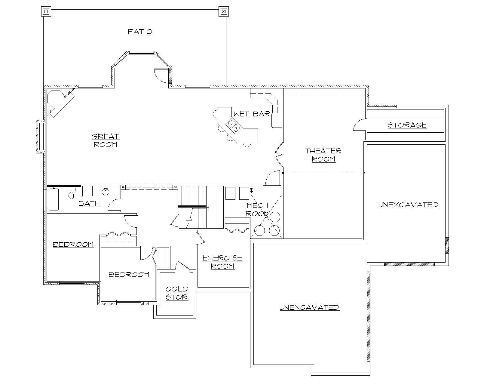 Floor Plan Basement of European Plan #135-1081