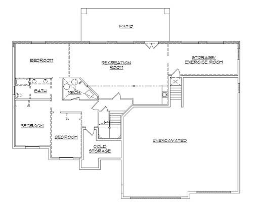 Floor Plan Basement of European Plan #135-1086