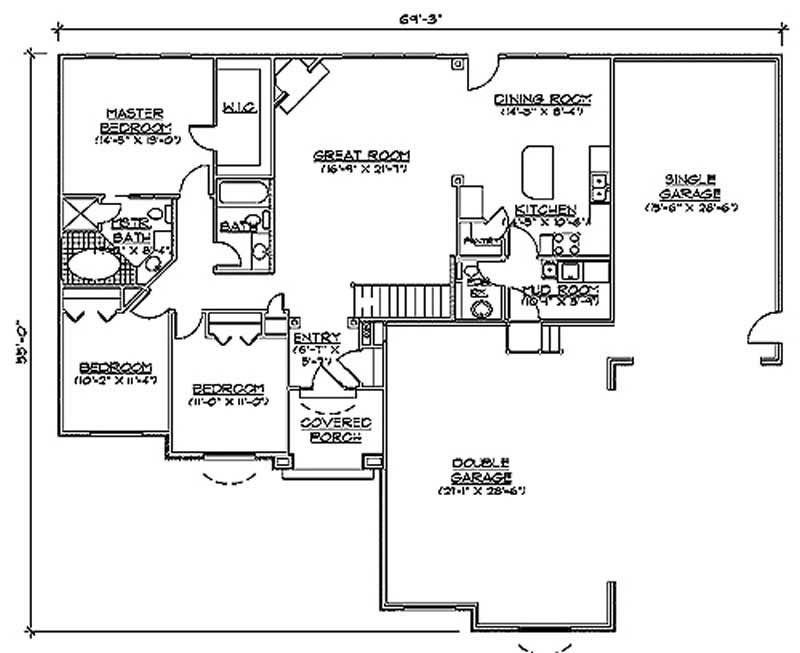 Floor Plan First Story of Small House Plans #135-1105