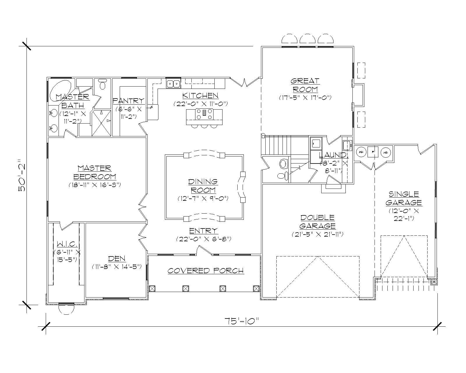 Floor Plan First Story of Craftsman Plan #135-1106