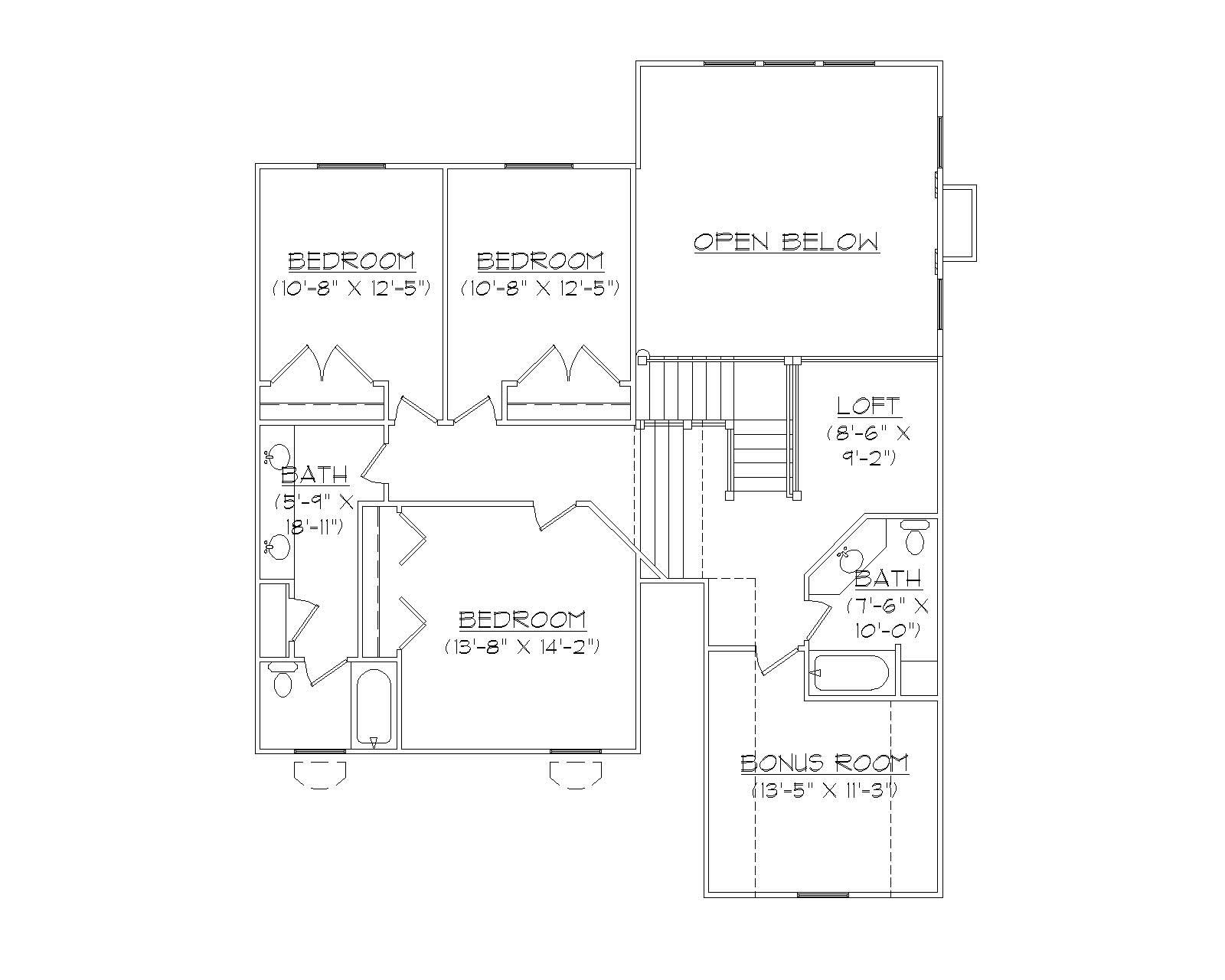 Floor Plan Second Story of Craftsman Plan #135-1106