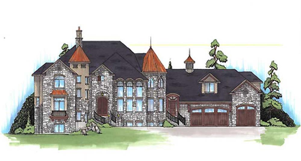 Luxury house plans TS5561 color front rendering.