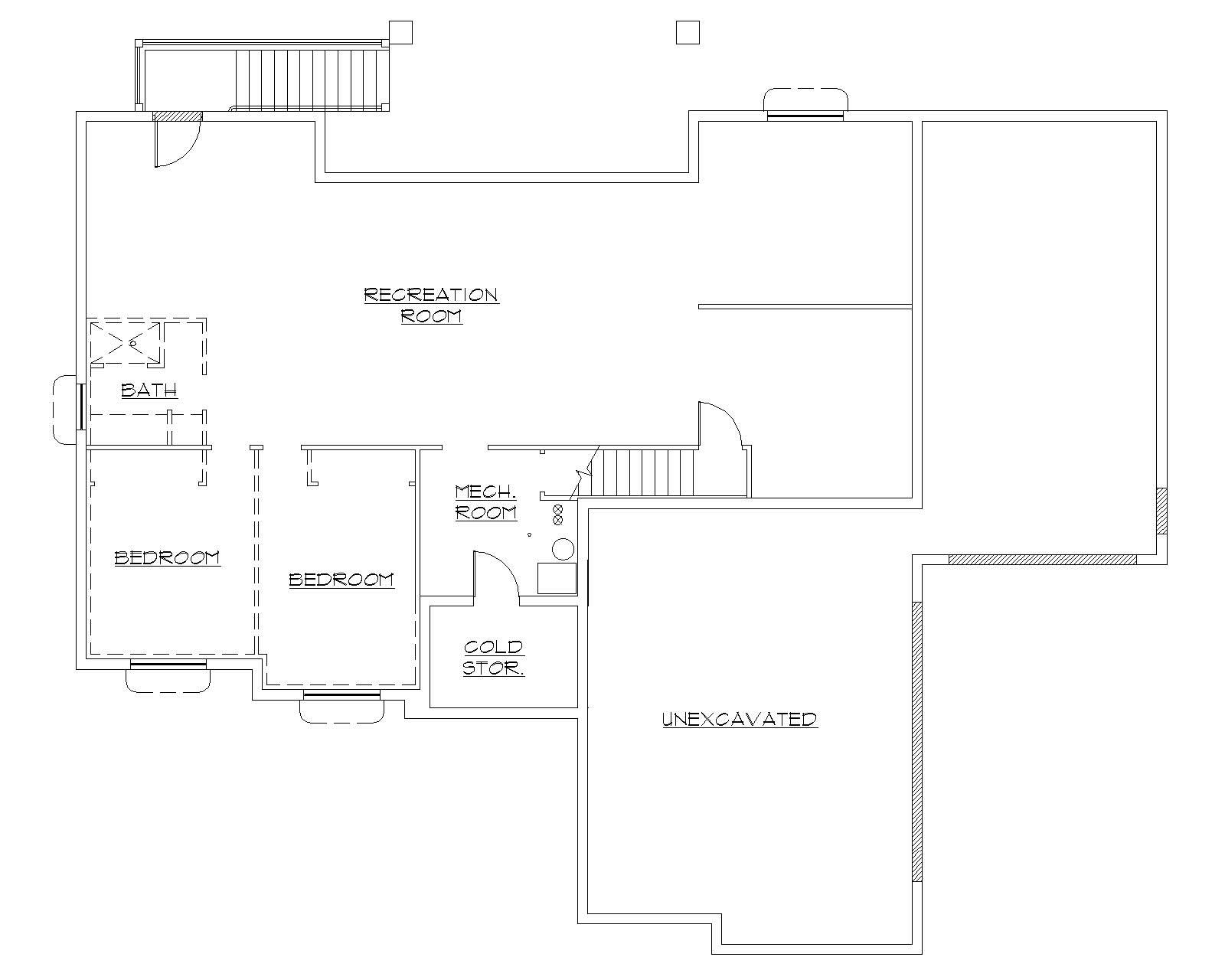 Floor Plan Basement of Craftsman Plan #135-1132