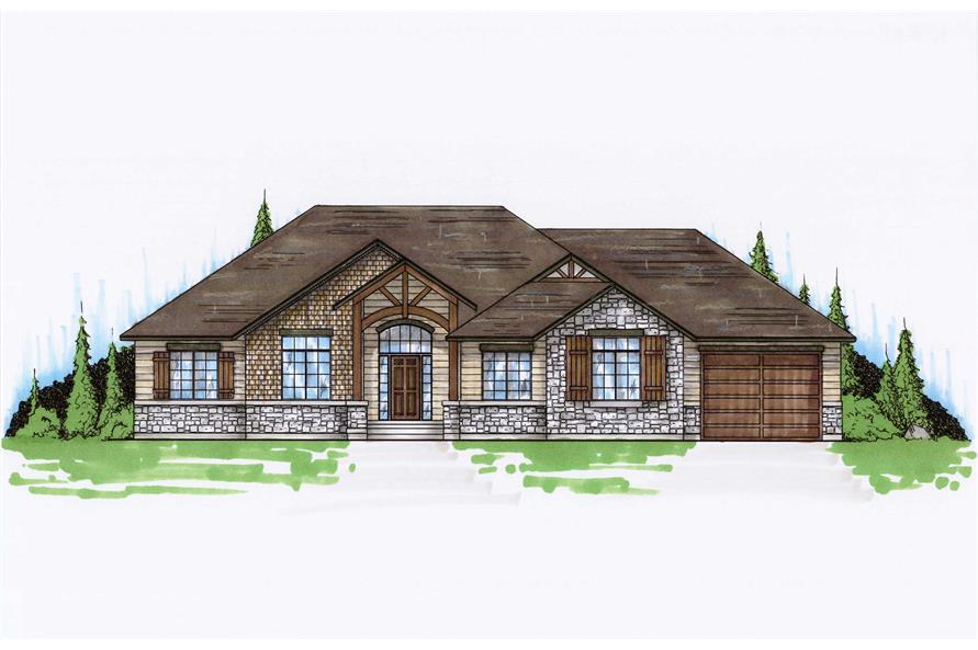 Front elevation of Craftsman home (ThePlanCollection: House Plan #135-1132)