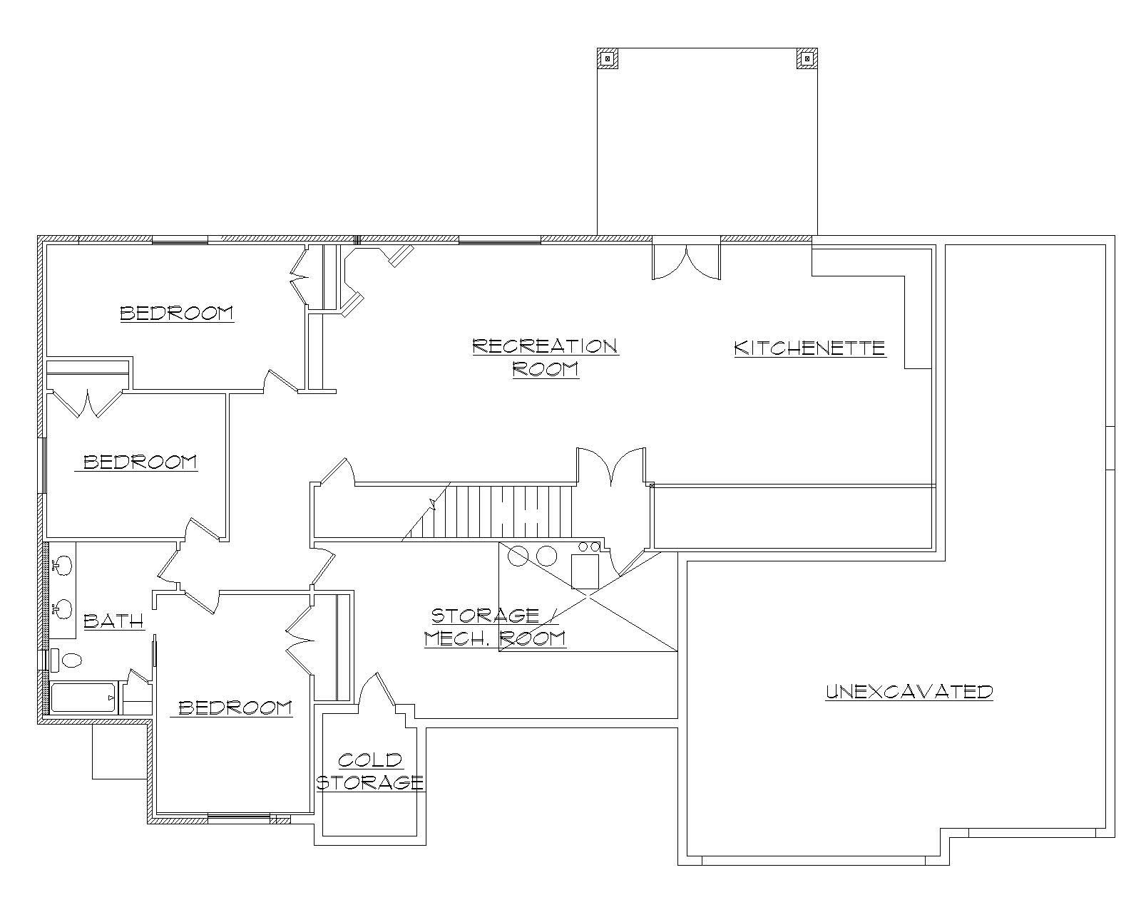 Floor Plan Basement of Ranch Plan #135-1144