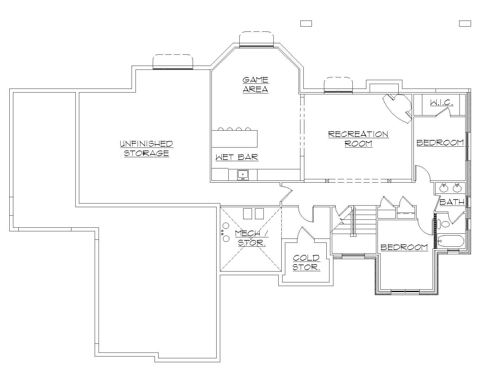 Floor Plan Basement of European Plan #135-1154
