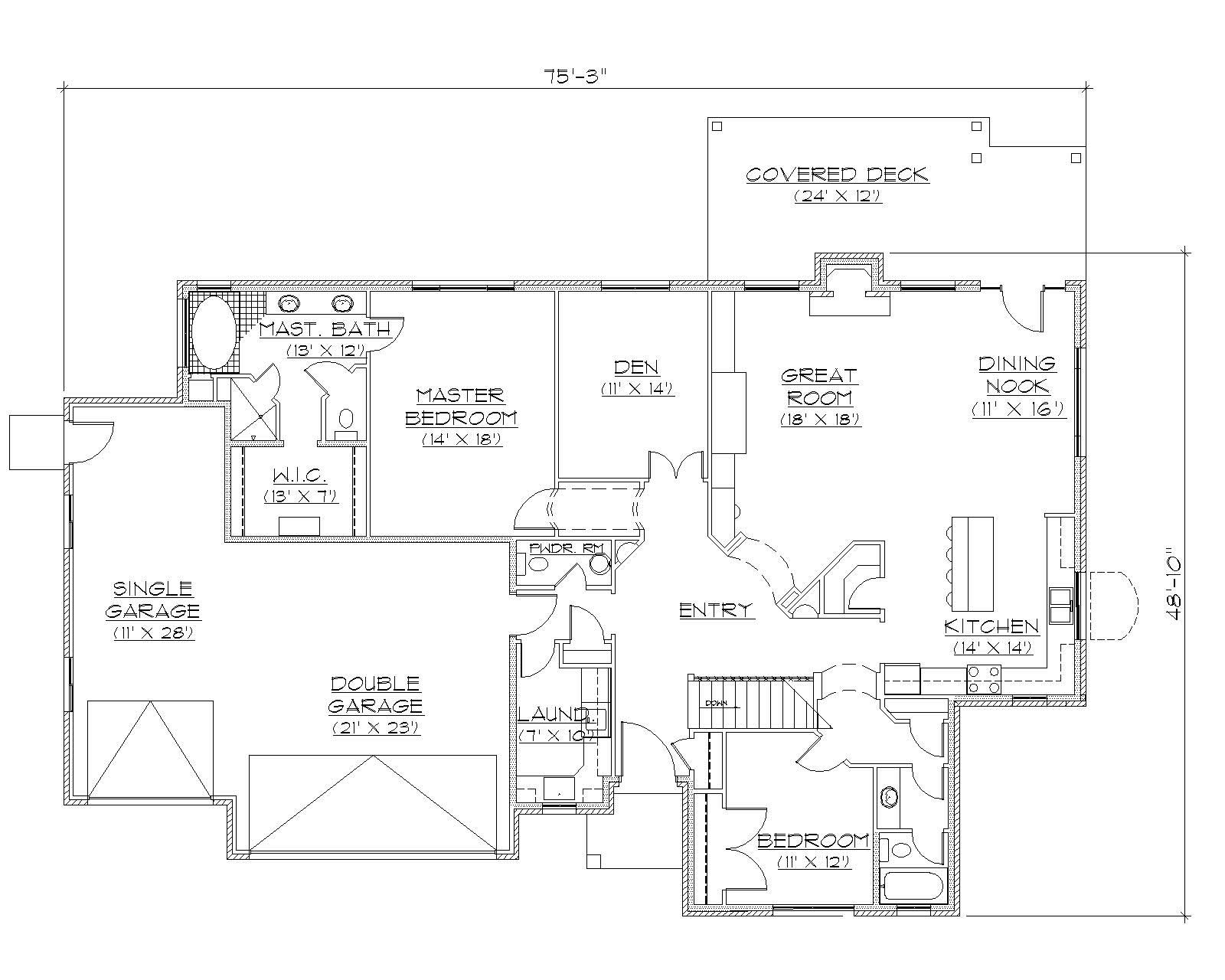 Floor Plan First Story of Country Plan #135-1155