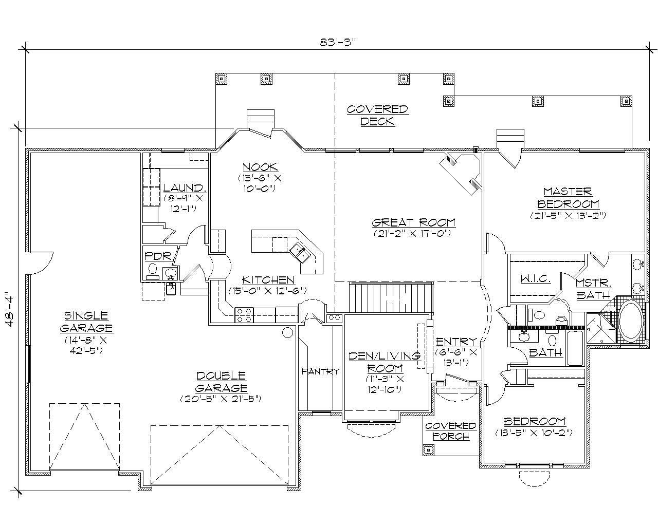 Floor Plan First Story of Ranch Plan #135-1156