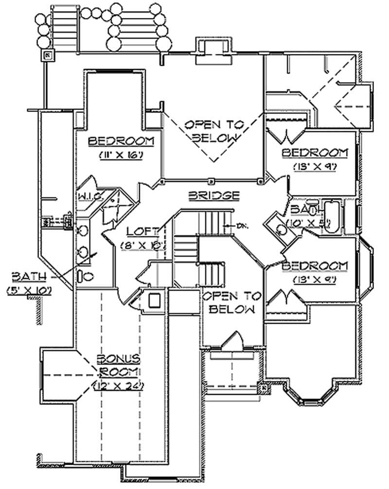 Floor Plan Second Story of European Plan #135-1182