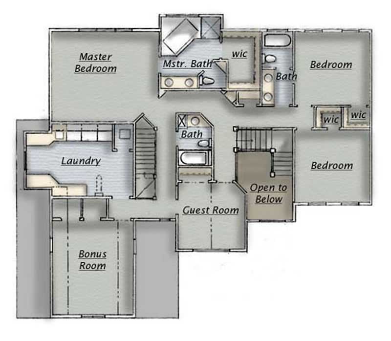 Floor Plan Second Story of European Plan #135-1191