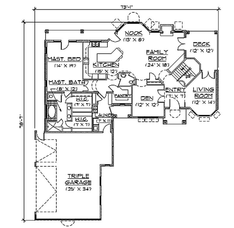 Floor Plan First Story of European Plan #135-1195