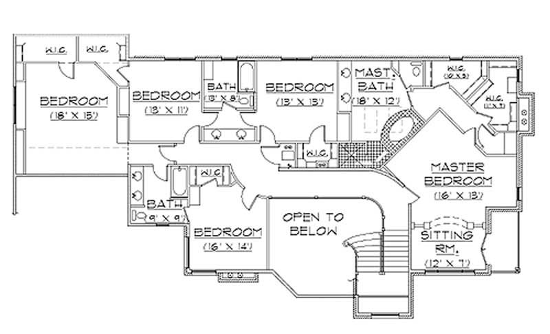 Floor Plan Second Story of European Plan #135-1197