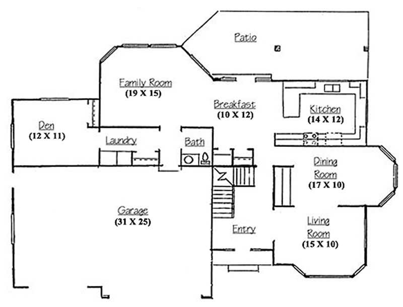 Floor Plan First Story of Country Plan #135-1200