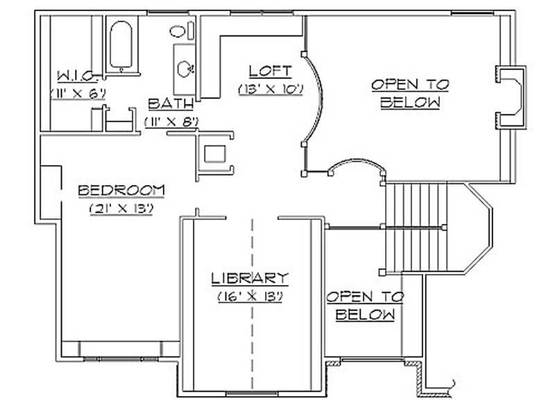 Floor Plan Second Story of European Plan #135-1202