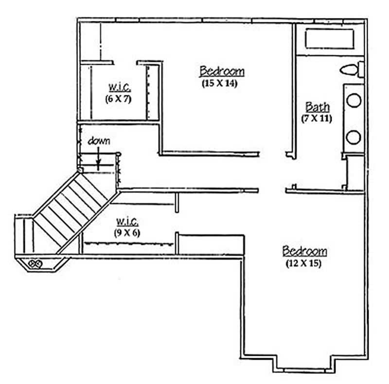 Floor Plan Second Story of European Plan #135-1204