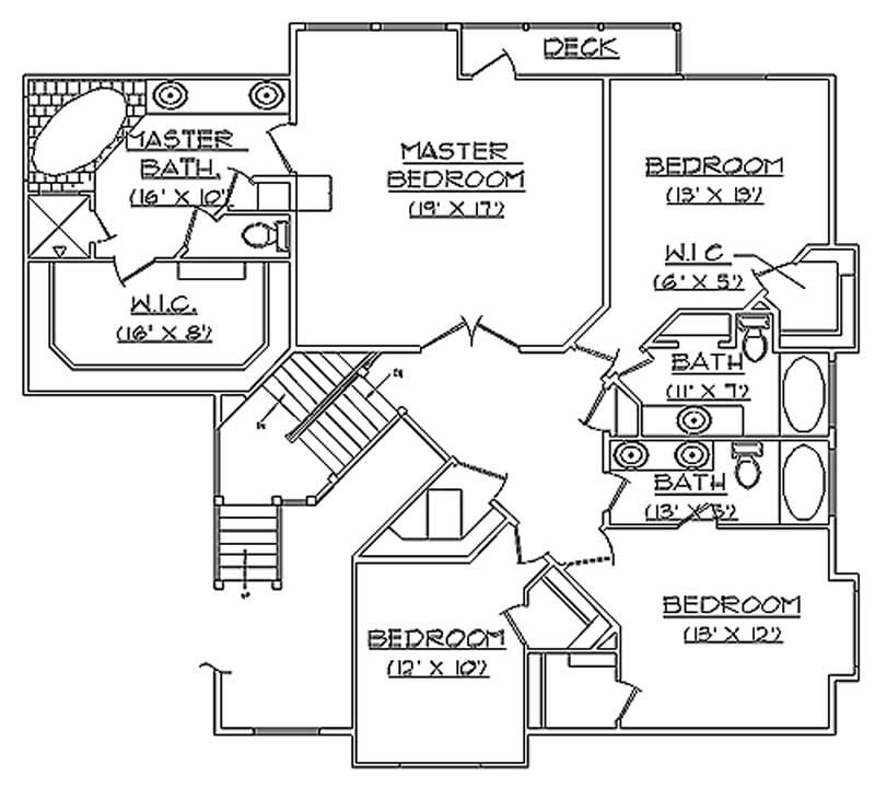 Floor Plan Second Story of European Plan #135-1225
