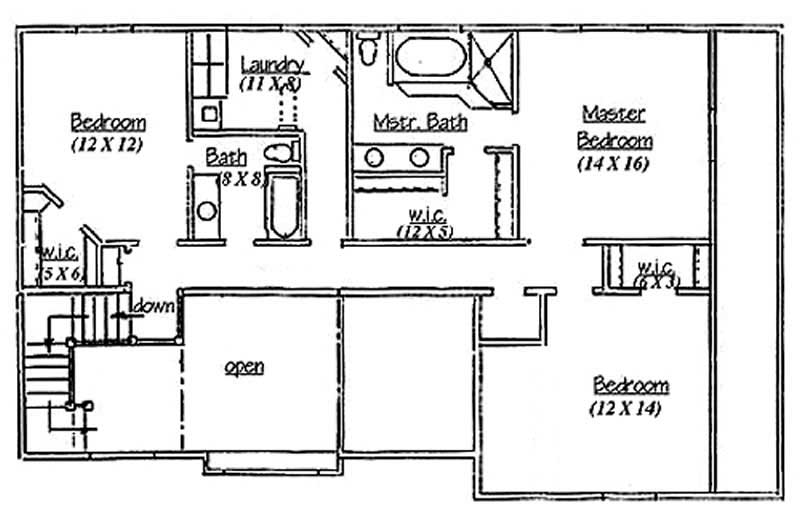 Floor Plan Second Story of European Plan #135-1228