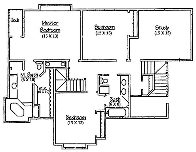 Floor Plan Second Story of European Plan #135-1246