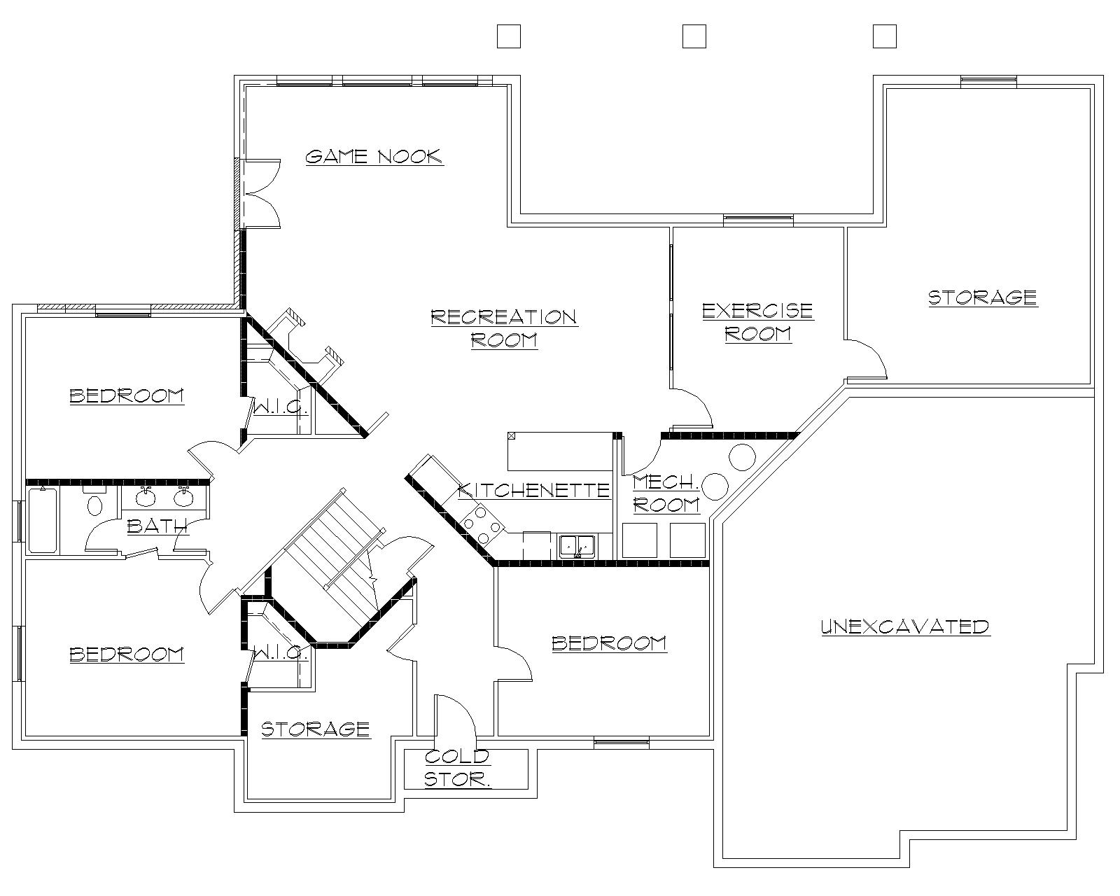 Floor Plan Basement of European Plan #135-1305