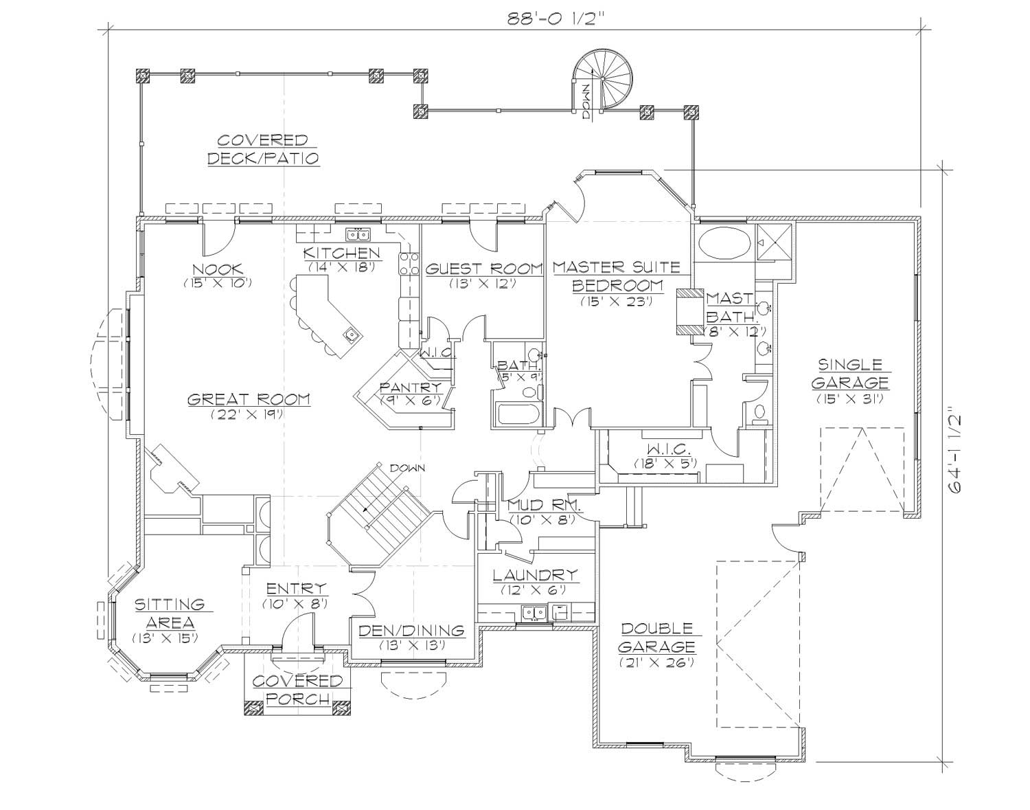 Floor Plan First Story of European Plan #135-1323