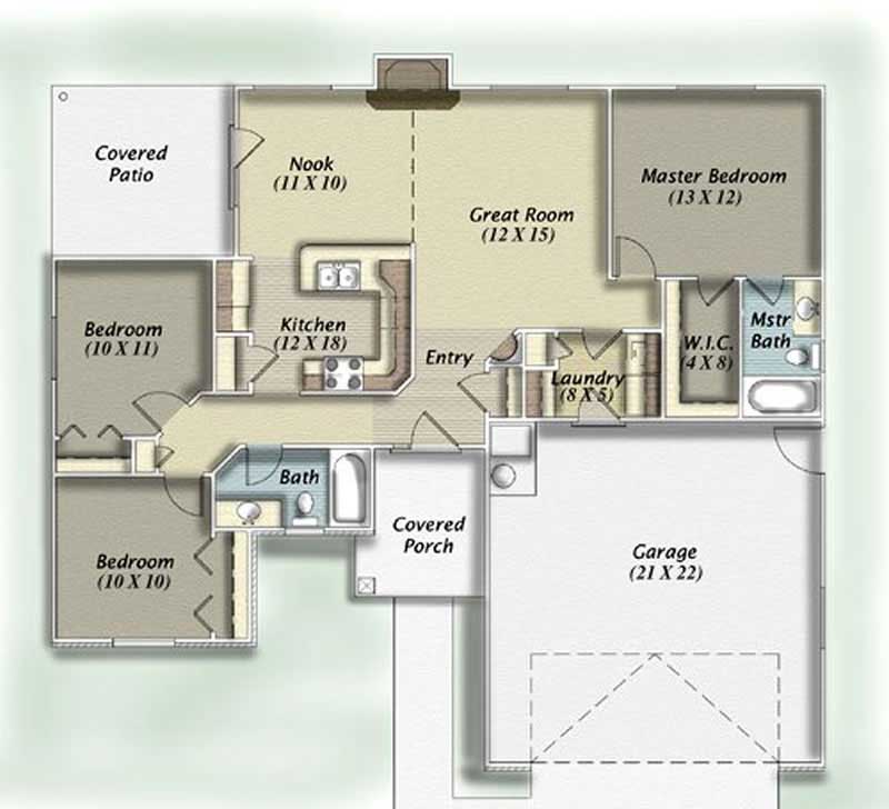 Floor Plan First Story of Ranch Plan #135-1344