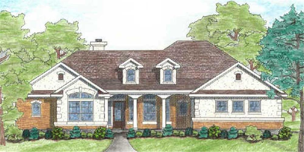 Front elevation of French home (ThePlanCollection: House Plan #136-1009)