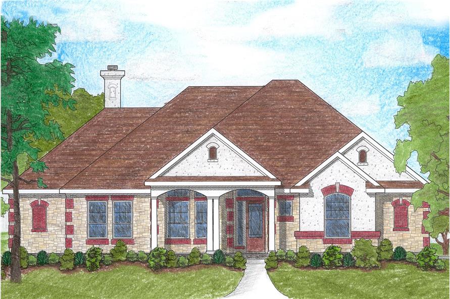 Front elevation of French home (ThePlanCollection: House Plan #136-1015)