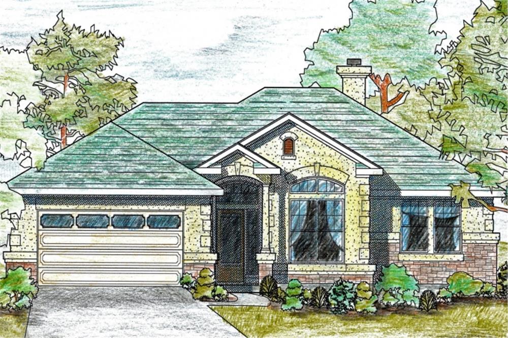 Front elevation of Texas Style home (ThePlanCollection: House Plan #136-1019)