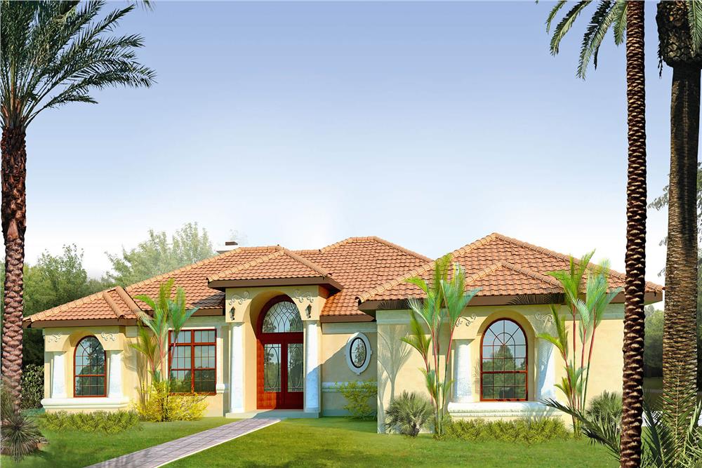 Front elevation of Mediterranean home (ThePlanCollection: House Plan #136-1023)