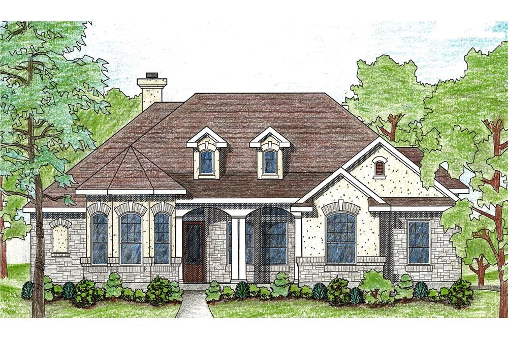 Front elevation of French home (ThePlanCollection: House Plan #136-1024)