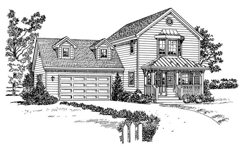 Home Plan Front Elevation of this 3-Bedroom,1402 Sq Ft Plan -137-1146