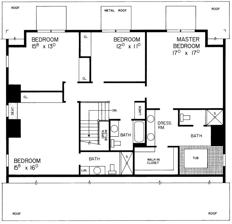 Floor Plan Second Story of Colonial Plan #137-1150