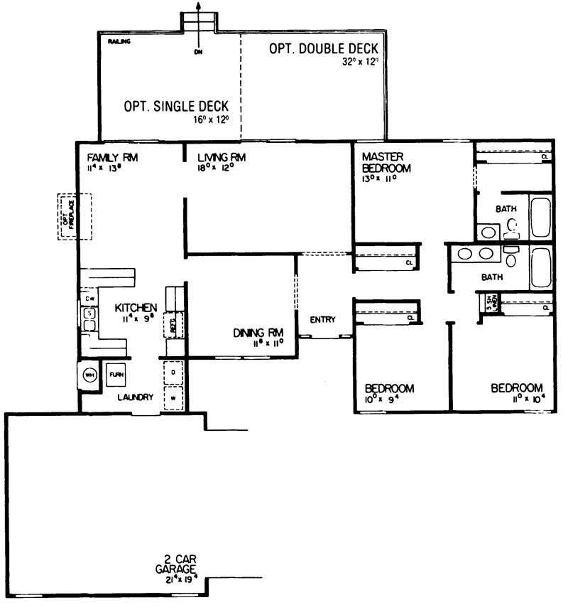 Floor Plan First Story of Ranch Plan #137-1190