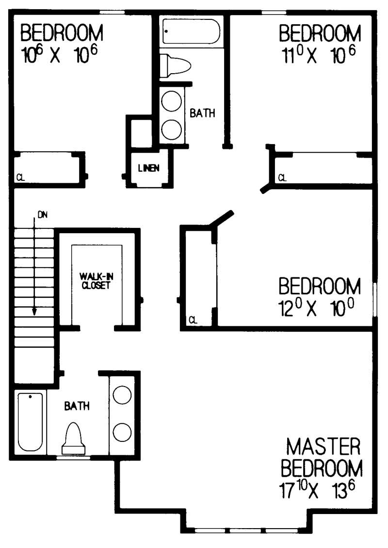 Floor Plan Second Story of Colonial Plan #137-1198
