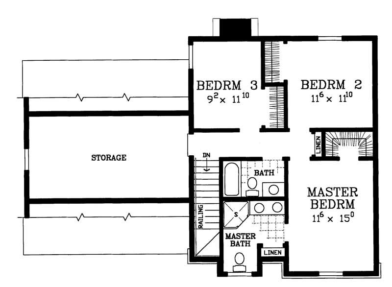 Floor Plan Second Story of Colonial Plan #137-1199