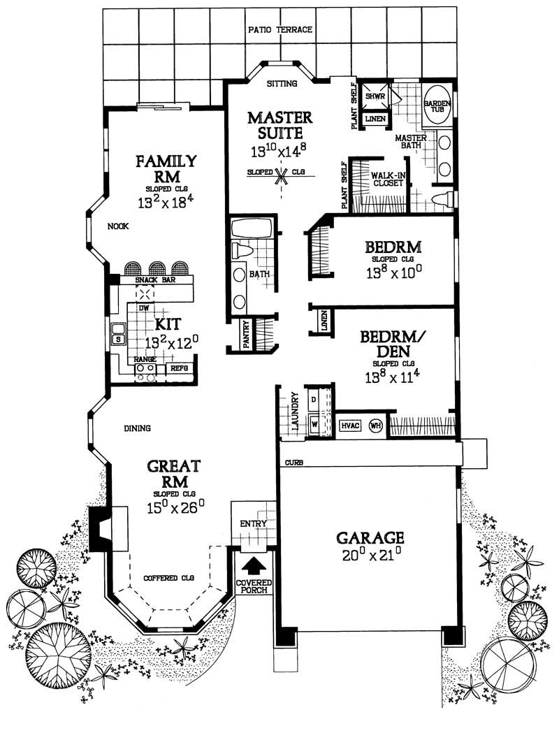 Floor Plan First Story of Bungalow Plan #137-1223